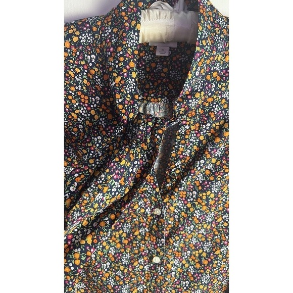 J CREW Womens Floral Cotton Stretch Tie Neck Blouse Size Small - Picture 4 of 8